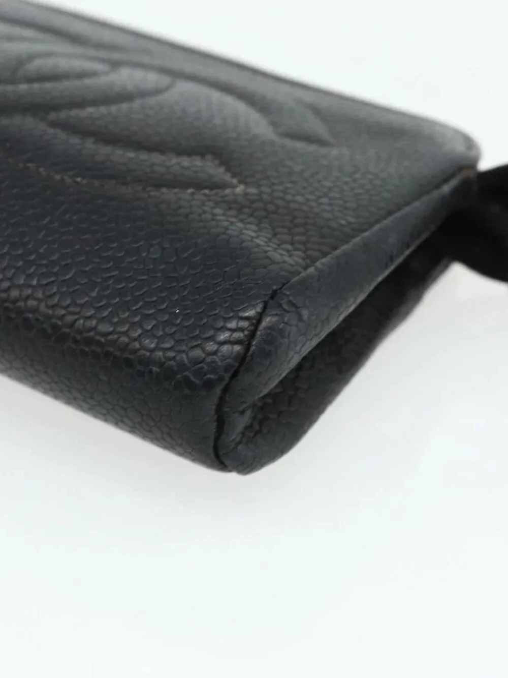 CHANEL Coin Purse Grained Calf Skin Black Gold CC Auth bs34754